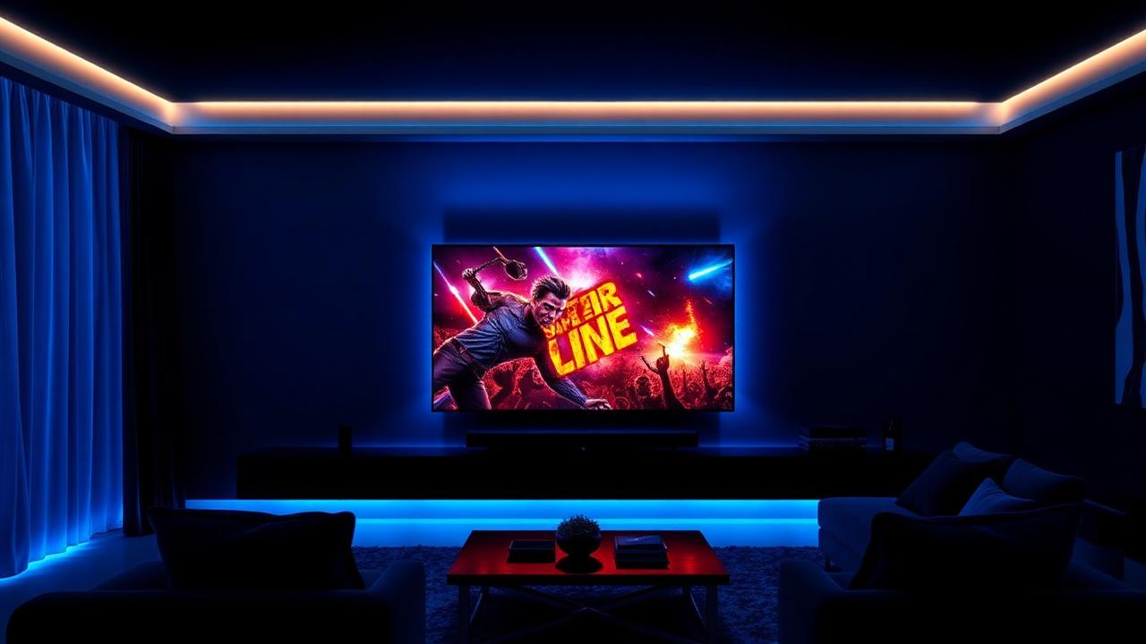 Movie streaming on a large TV in a modern living room